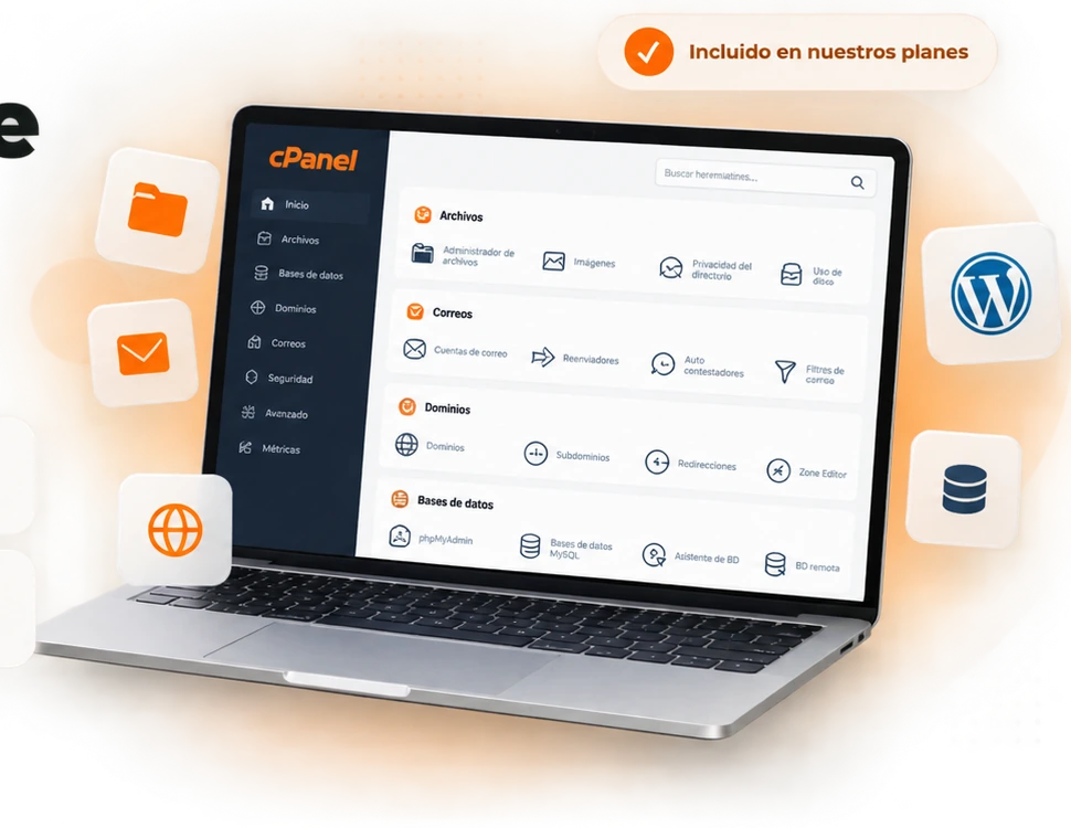 Vista del panel de administración cPanel en una computadora portátil